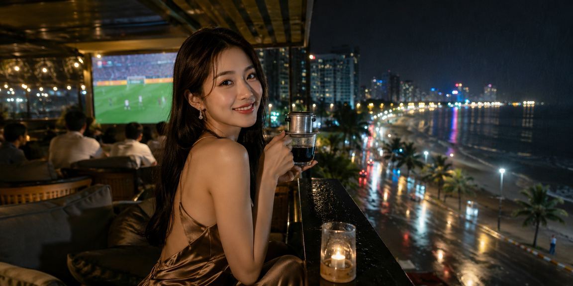 Người dùng Nha Trang xem thông tin cá cược bóng đá và tiền thưởng trên điện thoại bên tách cà phê